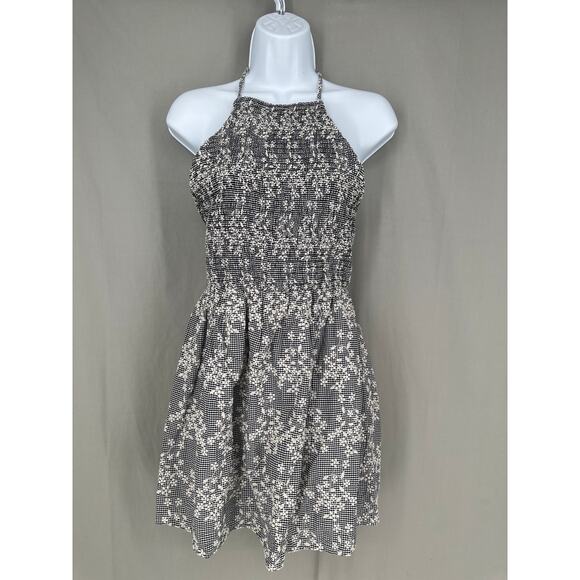 Zara Dresses & Skirts - Zara Dress Women Medium Black Mini Gingham Plaid Floral Halter Open Back Cottage